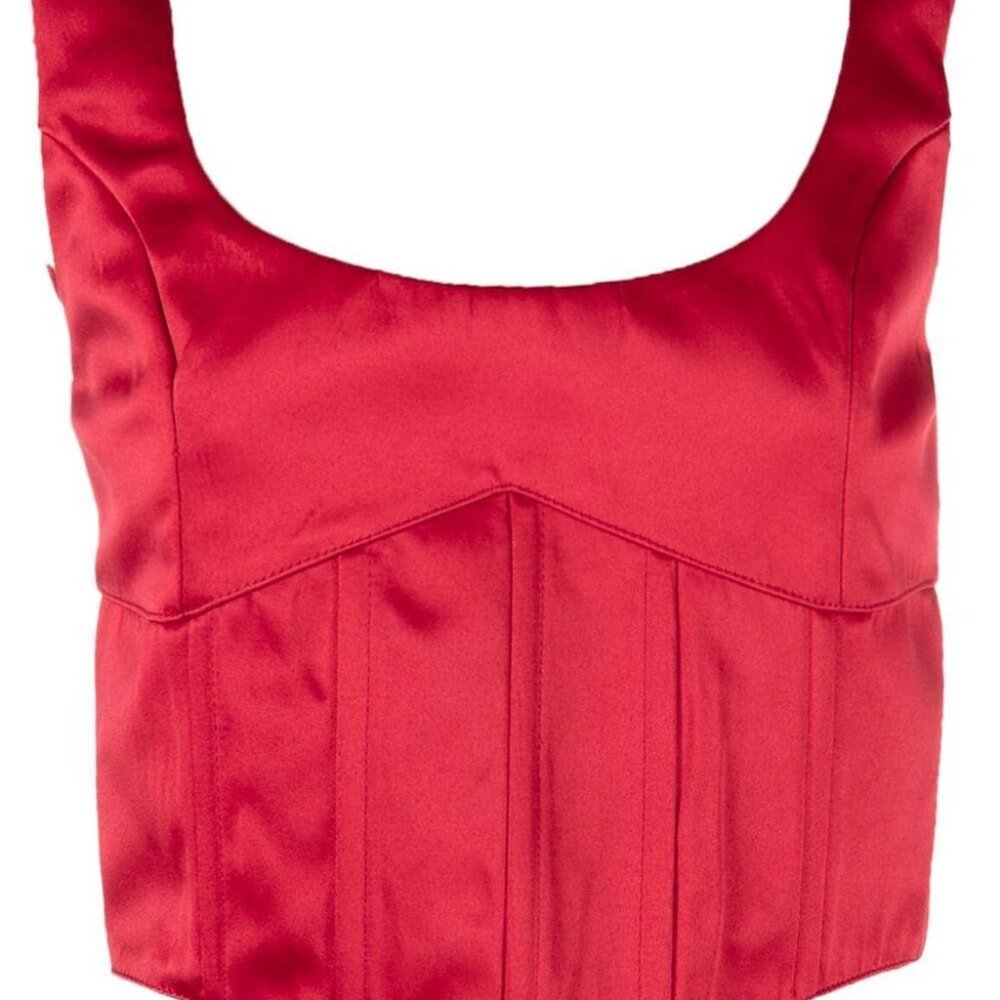 Danielle Guizio Satin Red Lace Up Bustier Corset - Picture 3 of 13